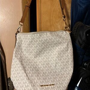Michael Kors White and Tan Shoulder Bag